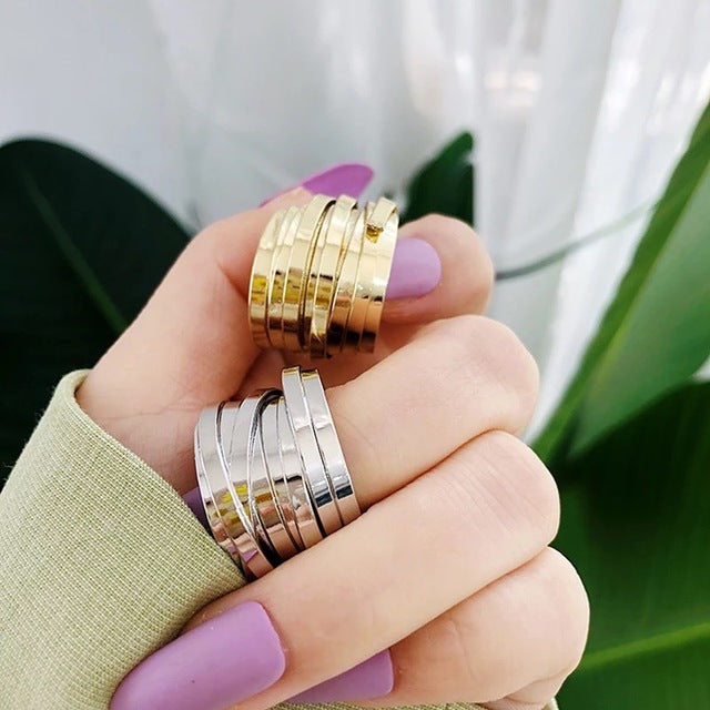 New Ins Minimalist Vintage Multi-layer Wide Ring Simple Exquisite Rings For Women Girls Fashion Jewelry Accessories Wholesale