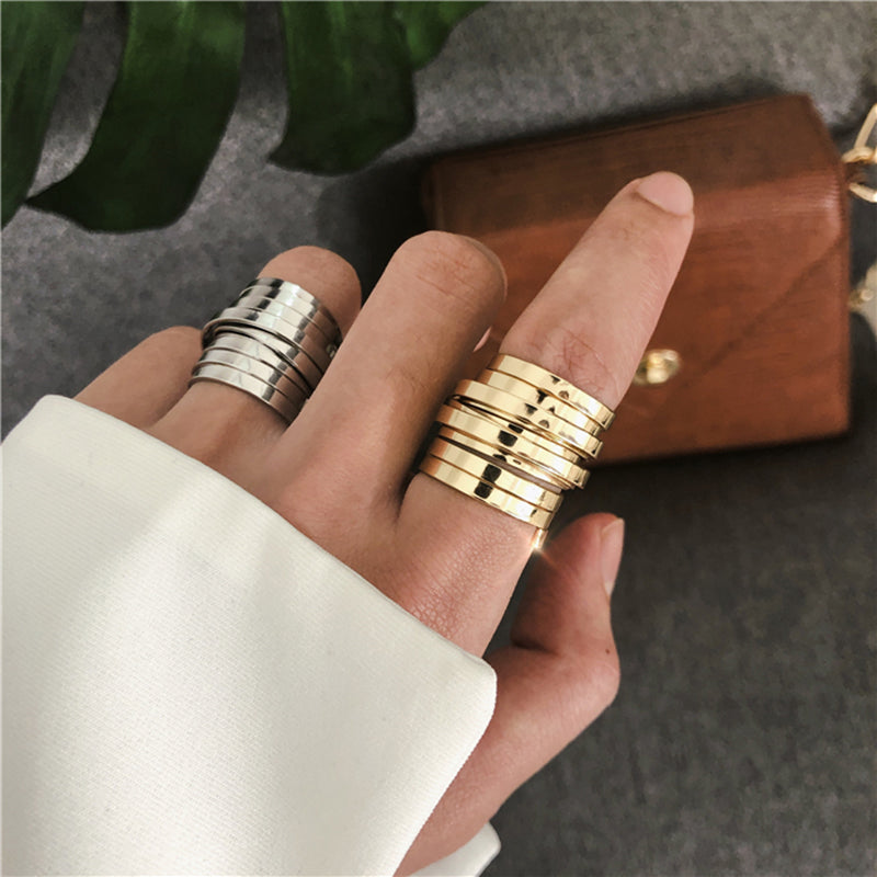 New Ins Minimalist Vintage Multi-layer Wide Ring Simple Exquisite Rings For Women Girls Fashion Jewelry Accessories Wholesale