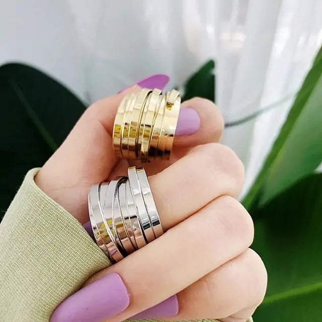 New Ins Minimalist Vintage Multi-layer Wide Ring Simple Exquisite Rings For Women Girls Fashion Jewelry Accessories Wholesale